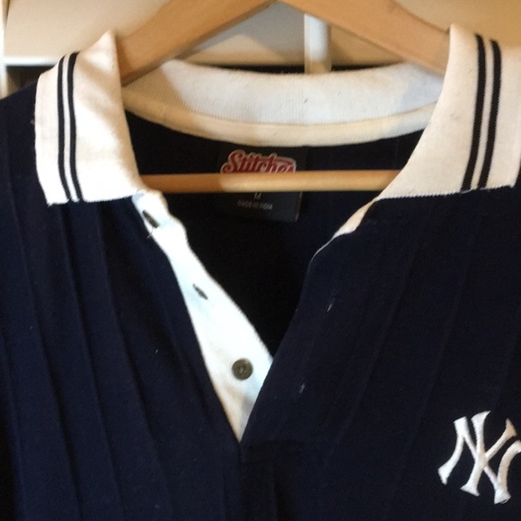 NY Yankees Polo navy blue shirt size Medium Stitches brand - Picture 8 of 17